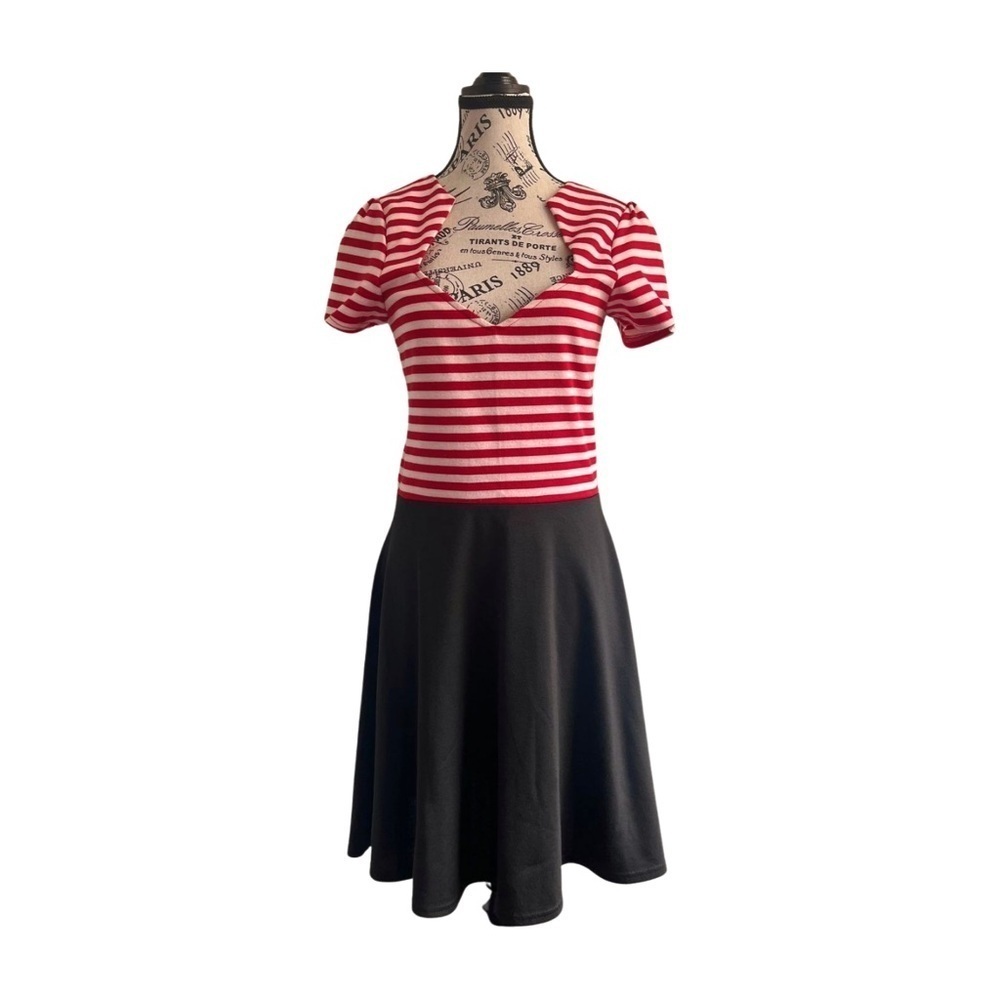 Rock Steady Rockabilly Black, Red & White Striped Midi Dress Size Large